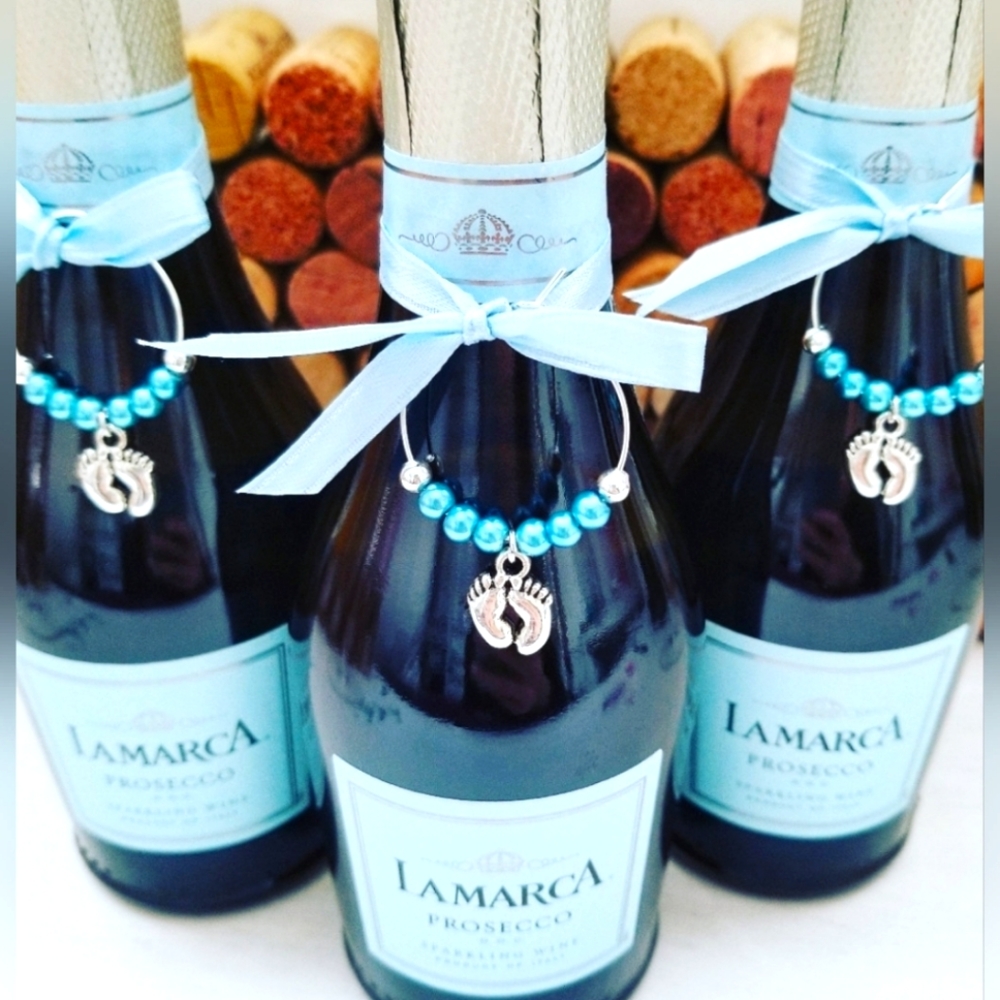 Baby Shower Decor 20 Wine Glass Charms Baby Boy Blue Favors Party